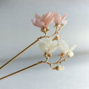 ハンドメイド 手作り かんざし 簪 ヘアアクセサリー 1本かんざし モクレン 木蓮 天然石 ローズクォーツ ピンク 白 春訪ね お呼ばれ パーティー 七五三 卒業式 入園式 入学式 ドレス 発表会 和装 洋装 髪飾り