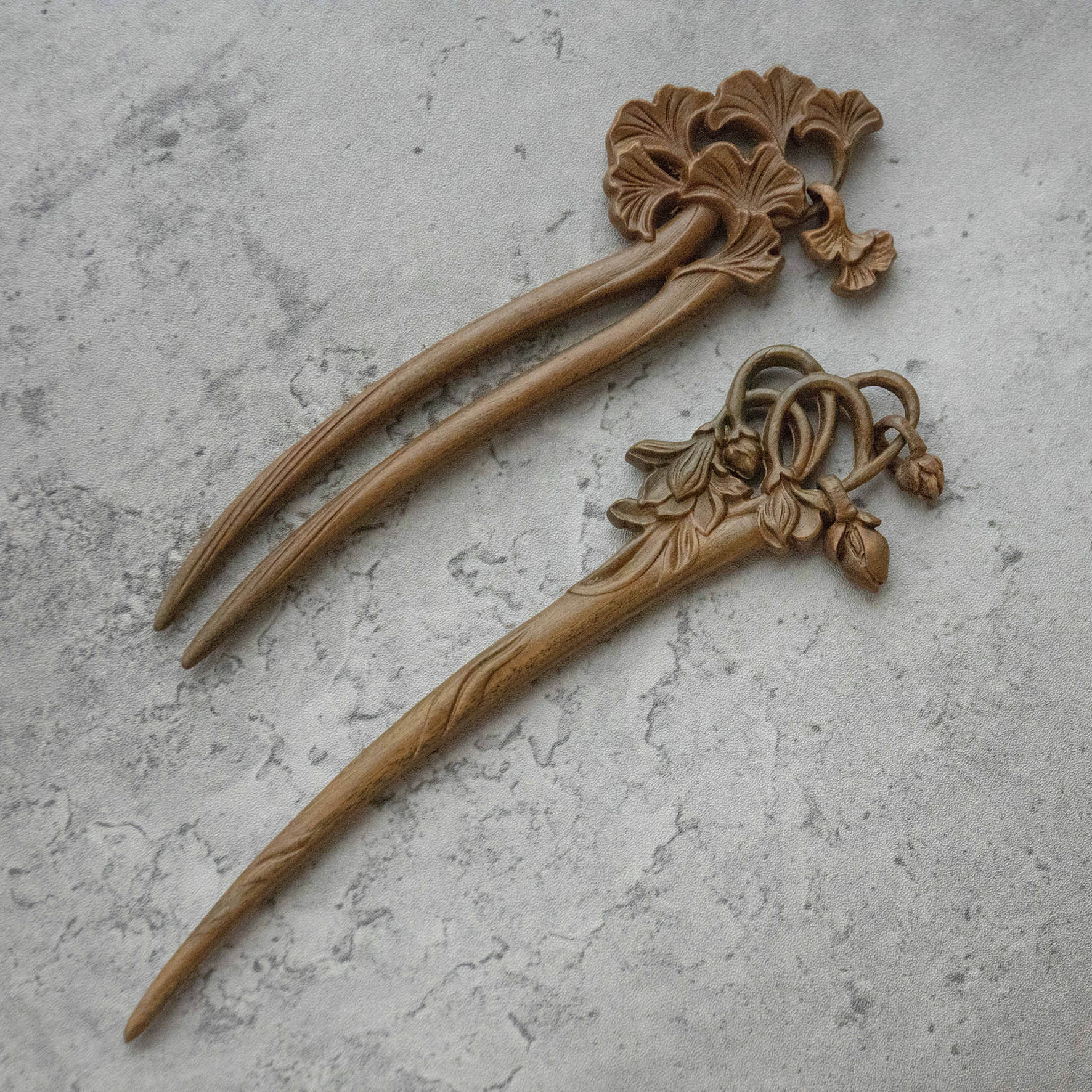 木彫り 高級木材 1本かんざし 両面彫り 銀杏 木蓮 檀木 簪 和装 洋装 髪飾り ハンドメイド 手作り 木製簪 かんざし 簪 ヘアアクセサリー 木製 簪 ドレス 発表会 稽古