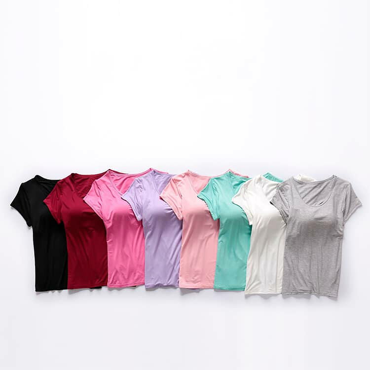 Tシャツ バストパッド付き モーダル 無地 ヨガ レディース カップ付き 伸縮性 スポ...