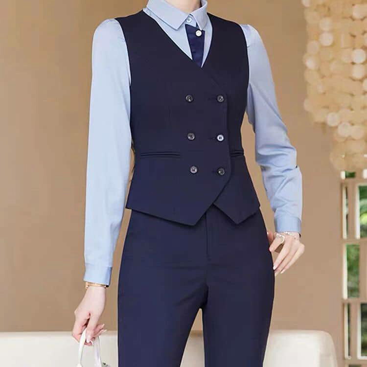 事務 S~4XL 事務服 レディース 大きいサイズ 制服 ベスト ダブルブレストベスト 洗える 単品 ダブルブレストベスト ホテル 黒 ユニフォーム 仕事用 サロン 青 無地 オフィス おしゃれ シンプル 通勤 接客 eo-aroma-10000448 イーオーアロマ サンプル画像2