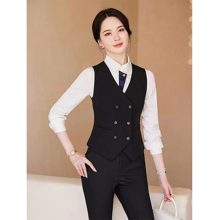 事務 S~4XL 事務服 レディース 大きいサイズ 制服 ベスト ダブルブレストベスト 洗える 単品 ダブルブレストベスト ホテル 黒 ユニフォーム 仕事用 サロン 青 無地 オフィス おしゃれ シンプル 通勤 接客 eo-aroma-10000448 イーオーアロマ サンプル画像3