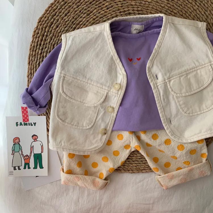 春秋 キッズ キッズ 子供服 デニムベストレイヤード シンプル 秋 前開き 無地 薄手...