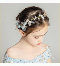 ヘアアクセサリー ピアノ発表会 発表会 ヘッドドレス 髪飾り 子供 レディース 花 リボン 女の子 キッズ リーフ ゴールド 蝶々 ビジュー ラインストーン パール 淡い ブルー ティアラ カチューシャ 結婚式 ブライダル ウエディング 可愛い 写真撮影 (HC27)