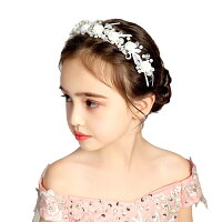 ヘアアクセサリー ピアノ 発表会 ヘッドドレス 子供 髪飾り レディース 女の子 キッズ 花 薔薇 リボン フォーマル ヘアアクセ ホワイト パール ラインストーン ティアラ カチューシャ 結婚式 ブライダル ウエディング 写真撮影 (HC37)
