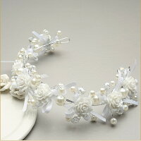ヘアアクセサリー ピアノ 発表会 ヘッドドレス 子供 髪飾り レディース 女の子 キッズ 花 薔薇 リボン フォーマル ヘアアクセ ホワイト パール ラインストーン ティアラ カチューシャ 結婚式 ブライダル ウエディング 写真撮影 (HC37)