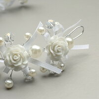 ヘアアクセサリー ピアノ 発表会 ヘッドドレス 子供 髪飾り レディース 女の子 キッズ 花 薔薇 リボン フォーマル ヘアアクセ ホワイト パール ラインストーン ティアラ カチューシャ 結婚式 ブライダル ウエディング 写真撮影 (HC37)