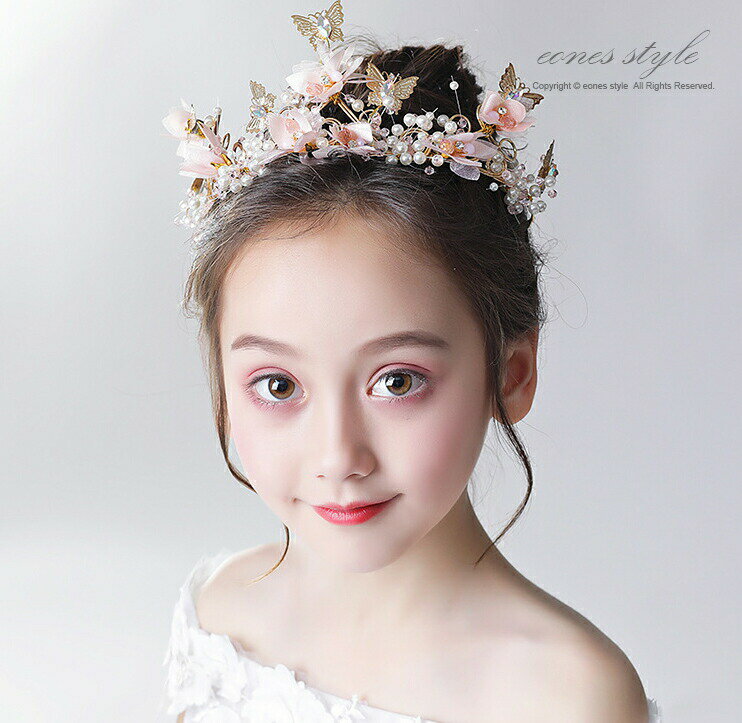 ヘアアクセサリー子供キッズ髪飾り豪華手作りフォーマルヘッドドレス結婚式入学式入園式卒園式発表会ピアノ発表会フォーマル小物プレゼントゴールドピンク蝶々パールビーズゴールド(MA16)