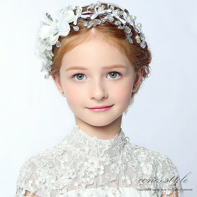ヘアアクセサリー 子供 ピアノ発表会 手作り 髪飾り 女の子 レディース 花 白花 パール ビジュー ティアラ カチューシャ ワイヤー ホワイト リボン フォーマル 誕生日 プレゼント 結婚式 ブライダル ウエディング 写真撮影 (FD6)