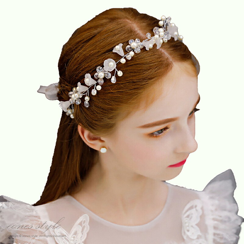ヘアアクセサリー髪飾りヘッドドレス子供レディース花冠ピアノ発表会女の子キッズ花あさがおホワイトパールティアラカチューシャホワイト結婚式入学式入園式卒園式発表会写真撮影(HC20)