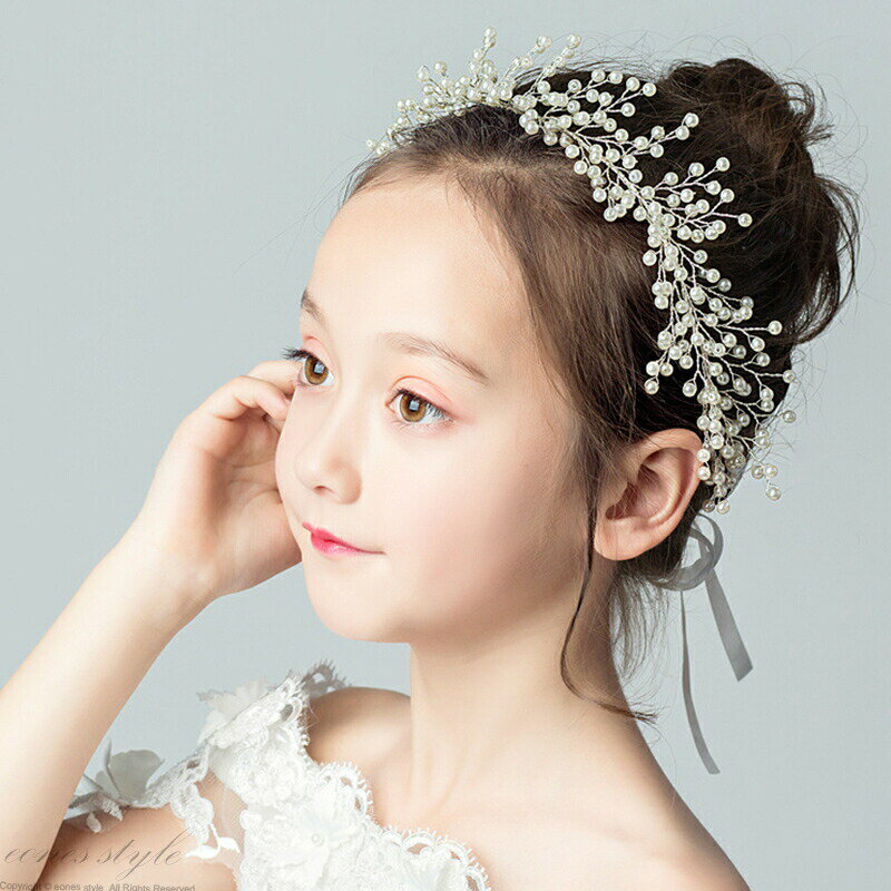 ヘアアクセサリー髪飾り子供ピアノ発表会レディースキッズ手作り花冠フォーマルヘッドドレス結婚式入学式入園式卒園式発表会プレゼントリボン花冠カチューシャホワイトシルバー(MA7シルバー)