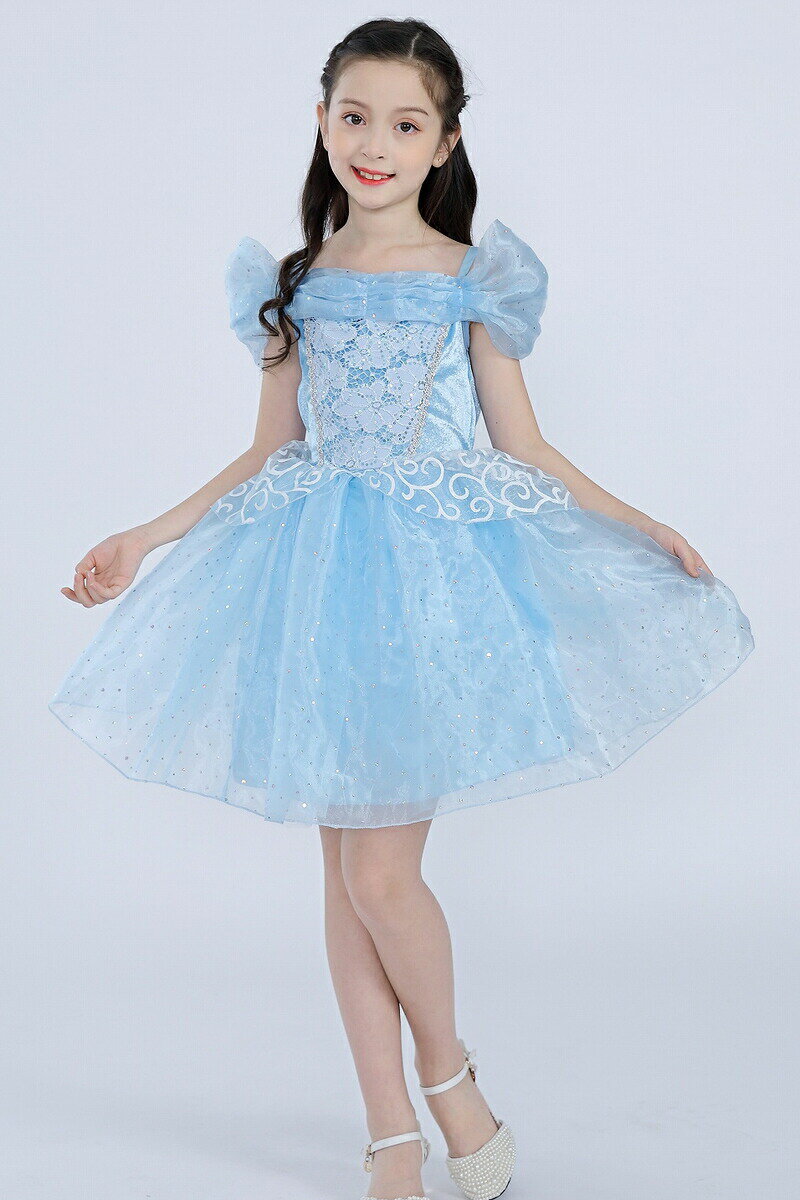 クリスマス コスプレ 衣装 子供 ドレス ワンピース プリンセス 女の子 ミニドレス コスプレ コスチューム ノースリーブ 袖なし 子供ドレス ブルー 4層構造...
