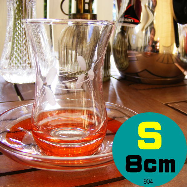 グラス チャイグラス ソーサー セット トルコ 雑貨 切子フラワー　ストーン付き　オレンジ (1脚）（ 紅茶 お茶 ギフトティーカップ ティーセット ガラス ティーポット お土産 タンブラー