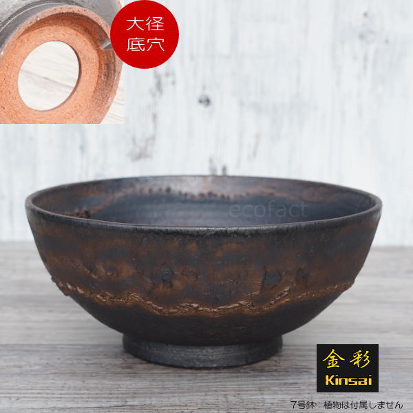 陶器鉢 植木鉢 7号 ワン型 金彩 ゴールド/ブラック おし