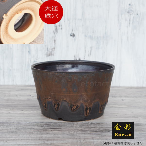 陶器鉢 植木鉢 5号 中深ソリ型 金彩 ゴールド/ブラック 