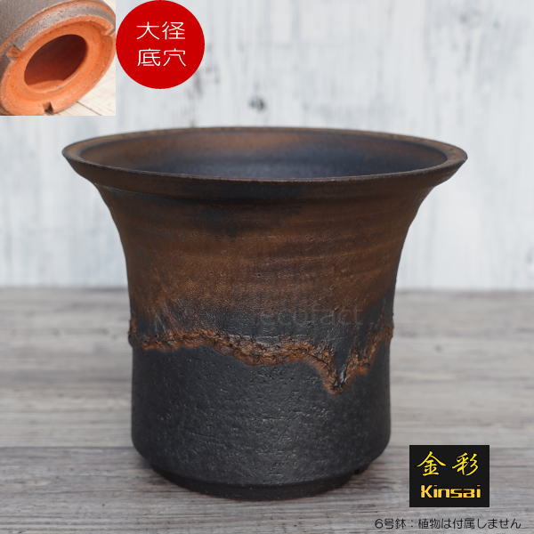 陶器鉢 植木鉢 6号 大深ソリ型 金彩 ゴールド/ブラック 