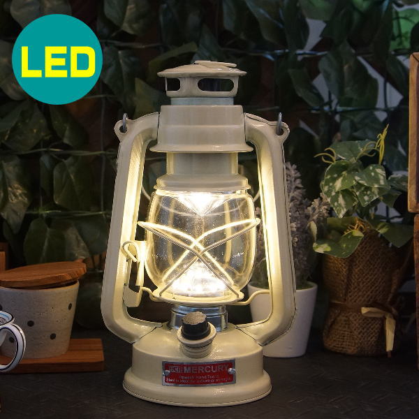 マーキュリー LEDランタン アイボリー 電池式 アンティーク led 照明(調光機能つき 男前 インテリア 雑貨 照明 インテリアランプ デスクランプ カフェ ショップ 店舗)