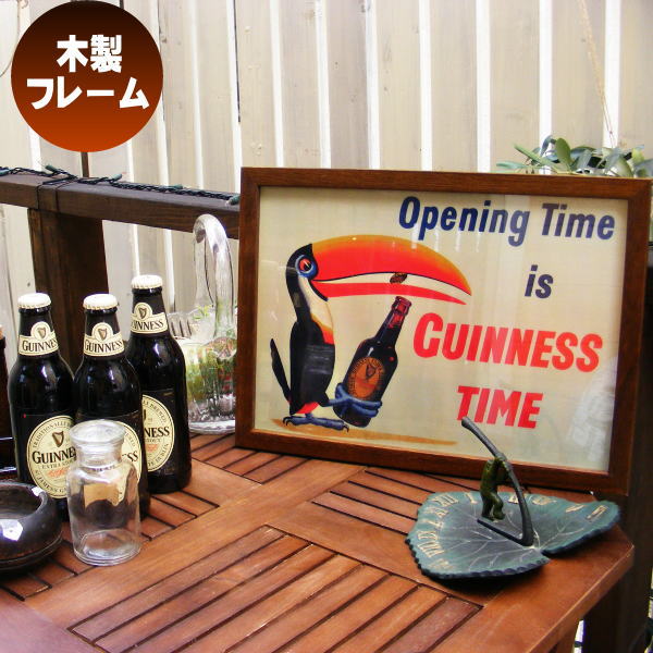 木製看板　壁掛け　壁飾り　フォトフレーム　ウッドピクチャーフレーム　アンティーク　Guinness Time ギネスビール　トゥーカン　27.5×38cm