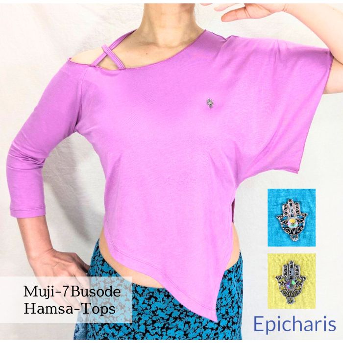 春色 ハムサ アシメトリートップス ピンク ブルー 青 イエロー 黄色 ハムサ アシメトリートップス 無地 アシメトリー トップス ベリーダンス レッスンウエア レッスン着ベリーダンス 無地 ストレッチ