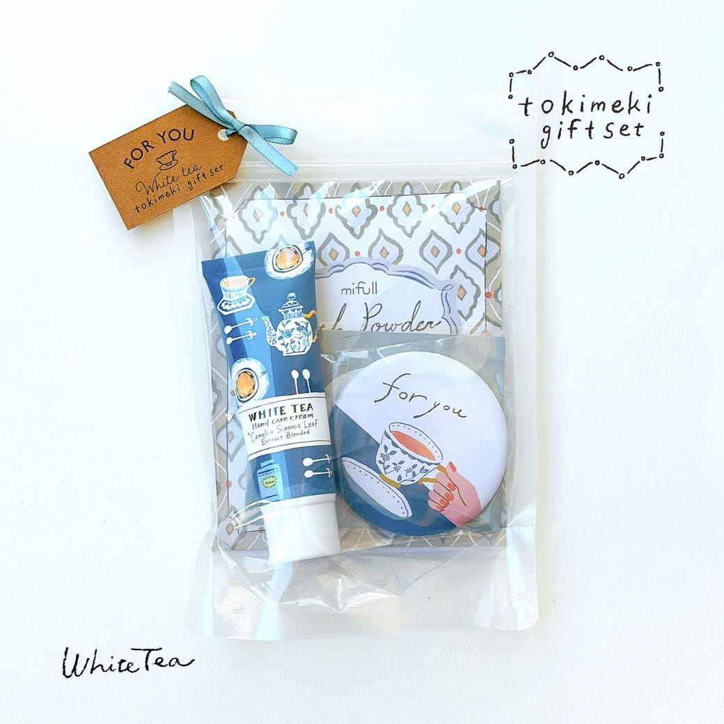 【mifull】tokimeki gift set ホワイトティー ハンドクリーム　入浴剤　あぶらとり紙　ミラー　ギフトセット　贈り物　母の日　プレゼント