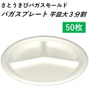  使い捨て容器 バガスプレート 平皿大 3仕切り 50枚 バーベキュー パーティー 取り皿 通常ゴミで捨てられる