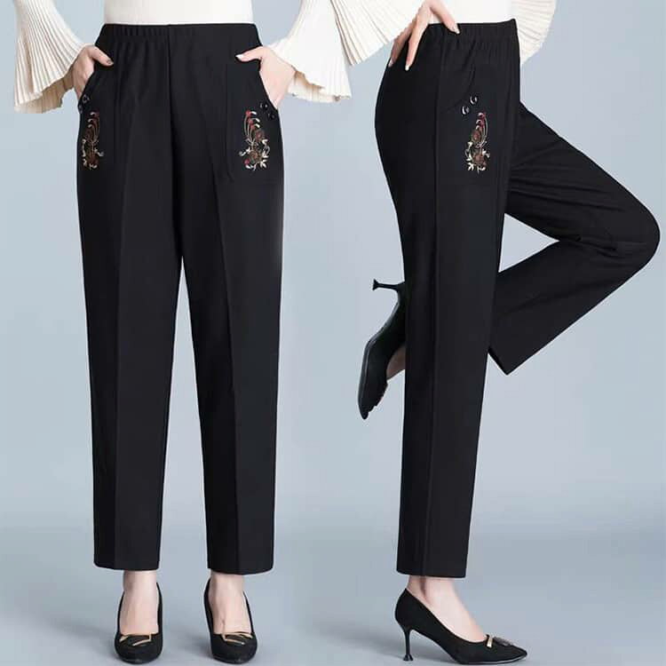 おばあちゃん 服 パンツ 厚手 シニアファッション ズボン シニア ゴムウエスト レディース 60代 ボトムス 薄手と裏起毛2タイプ 刺繡入り 秋冬 ストレッチ 花柄 80代 婦人 シニアファッション 70代 90代 小柄 高齢者 シニアパンツ 春 秋 冬 暖かい 敬老の日 epln-10005353 e-プラン楽天市場店 サンプル画像2