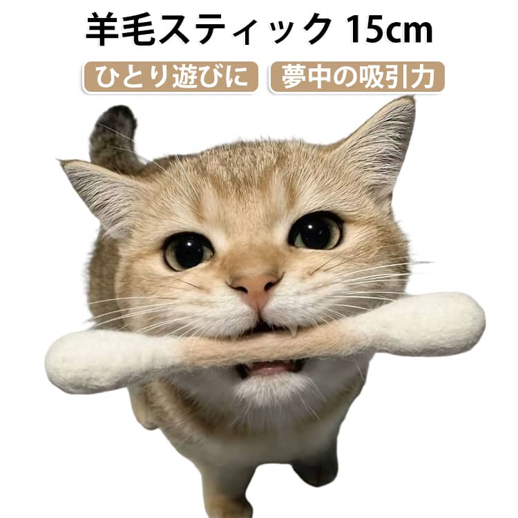 綿棒みたいな羊毛フェルト猫おもちゃ大きな綿棒のようなかわいいデザインの猫用おもちゃです。やわらかな羊毛フェルト素材で、噛んだり転がしたり、猫ちゃんの好奇心を刺激します。またたび入りで興味を引きやすい猫ちゃんが反応しやすいまたたび入り。嗅いだり、くわえたり、前足で転がしたりしながら、室内での一人遊びやストレス発散をサポートします。噛んで遊べるデンタルケア補助噛みやすい形状で、遊びながら歯磨き・デンタルケアの補助にもおすすめ。歯が気になる猫ちゃんや、噛むおもちゃが好きな子にもぴったりです。退屈対策・運動不足解消にお留守番中の一人遊びや、室内猫ちゃんの運動不足解消に活躍。転がしたり追いかけたりすることで、猫ちゃんの狩猟本能を楽しく刺激します。 サイズ 15cm サイズについての説明 サイズ：15cm※サイズ計測には誤差が生じます。 素材 羊毛、綿など 色 写真色 備考 ●サイズ詳細等の測り方はスタッフ間で統一、徹底はしておりますが、実寸は商品によって若干の誤差(1cm～3cm )がある場合がございますので、予めご了承ください。 ●製造ロットにより、細部形状の違いや、同色でも色味に多少の誤差が生じます。 ●パッケージは改良のため予告なく仕様を変更する場合があります。 ▼商品の色は、撮影時の光や、お客様のモニターの色具合などにより、実際の商品と異なる場合がございます。あらかじめ、ご了承ください。 ▼生地の特性上、やや匂いが強く感じられるものもございます。数日のご使用や陰干しなどで気になる匂いはほとんど感じられなくなります。 ▼同じ商品でも生産時期により形やサイズ、カラーに多少の誤差が生じる場合もございます。 ▼他店舗でも在庫を共有して販売をしている為、受注後欠品となる場合もございます。予め、ご了承お願い申し上げます。 ▼出荷前に全て検品を行っておりますが、万が一商品に不具合があった場合は、お問い合わせフォームまたはメールよりご連絡頂けます様お願い申し上げます。速やかに対応致しますのでご安心ください。