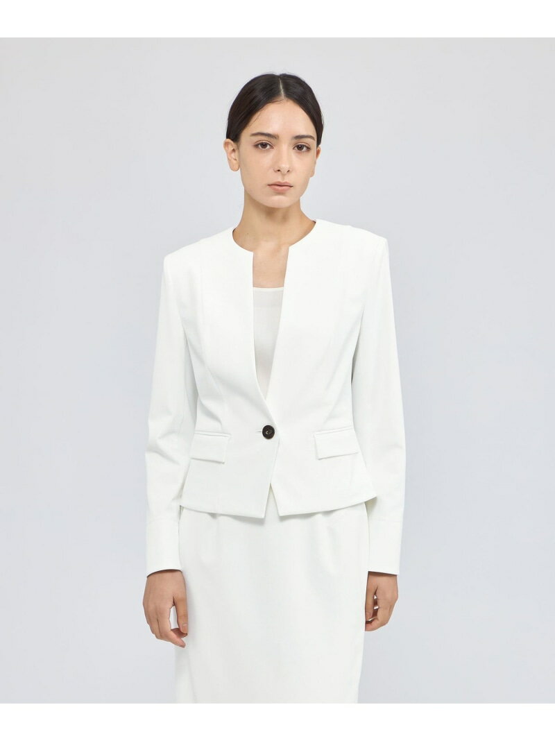 【SALE／55%OFF】クリーンストレッチ ノーカラージャケット EPOCA エポカ ジャケット・アウター ノーカラージャケット ホワイト ネイビー【RBA_E】【送料無料】[Rakuten Fashion](4)