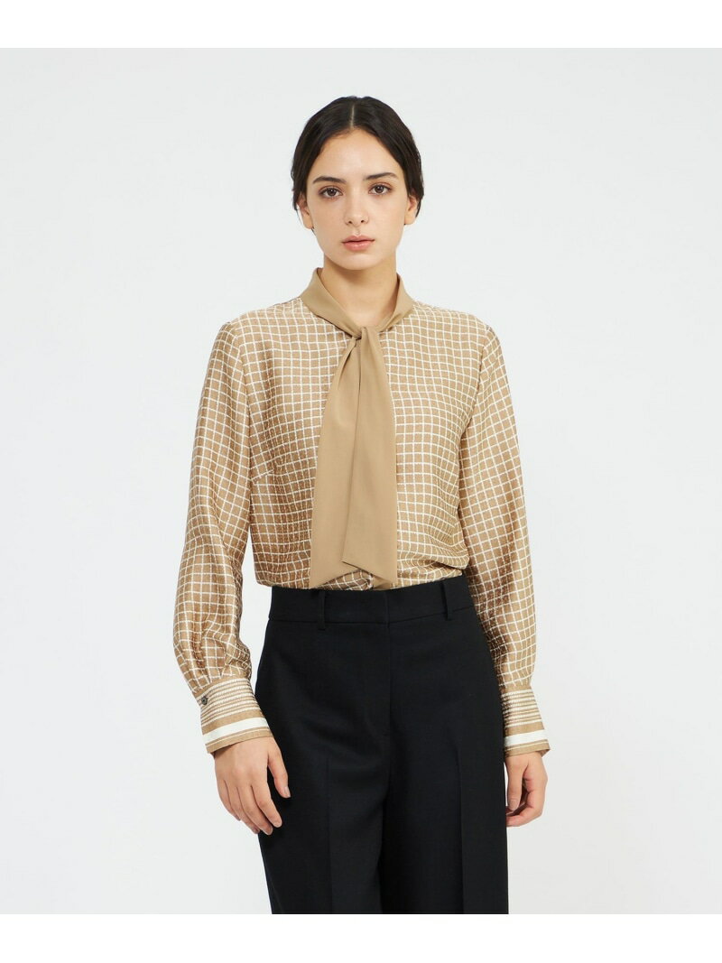 バイカラージオメトリックプリント ボウタイブラウス EPOCA エポカ トップス シャツ・ブラウス ブラウン【送料無料】[Rakuten Fashion]