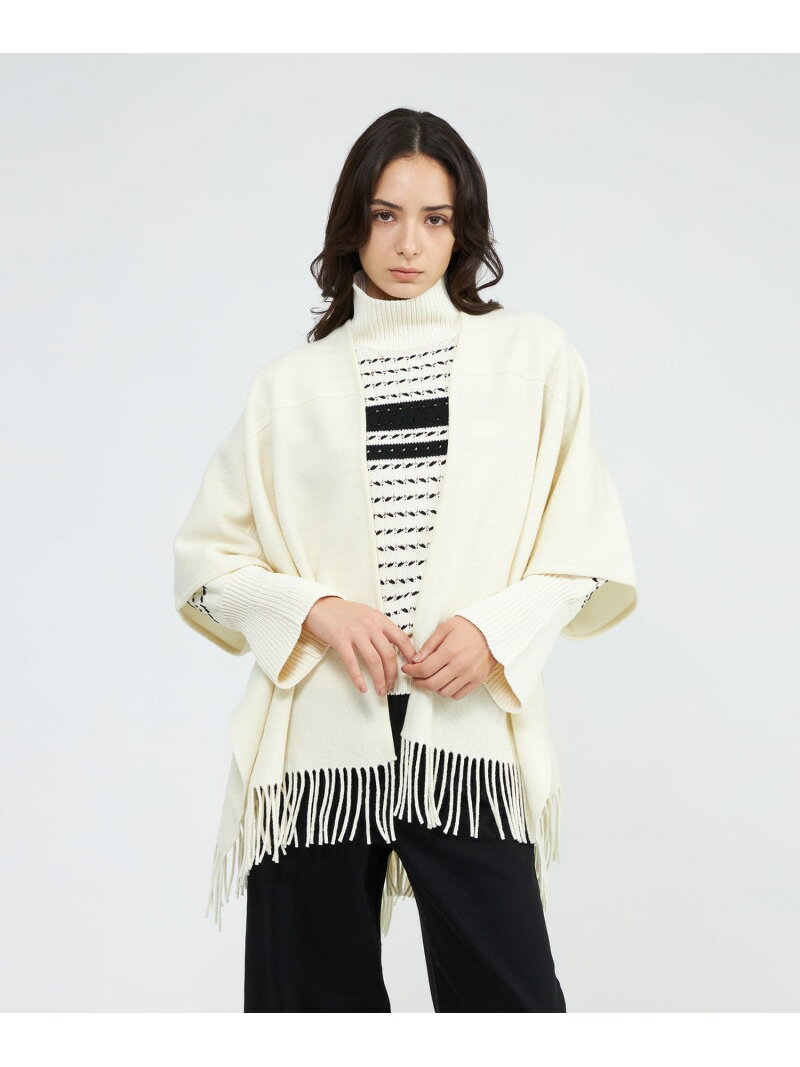 【La maglia due】 フリンジニットケープ EPOCA エポカ トップス ニット ホワイト ネイビー【送料無料】[Rakuten Fashion]
