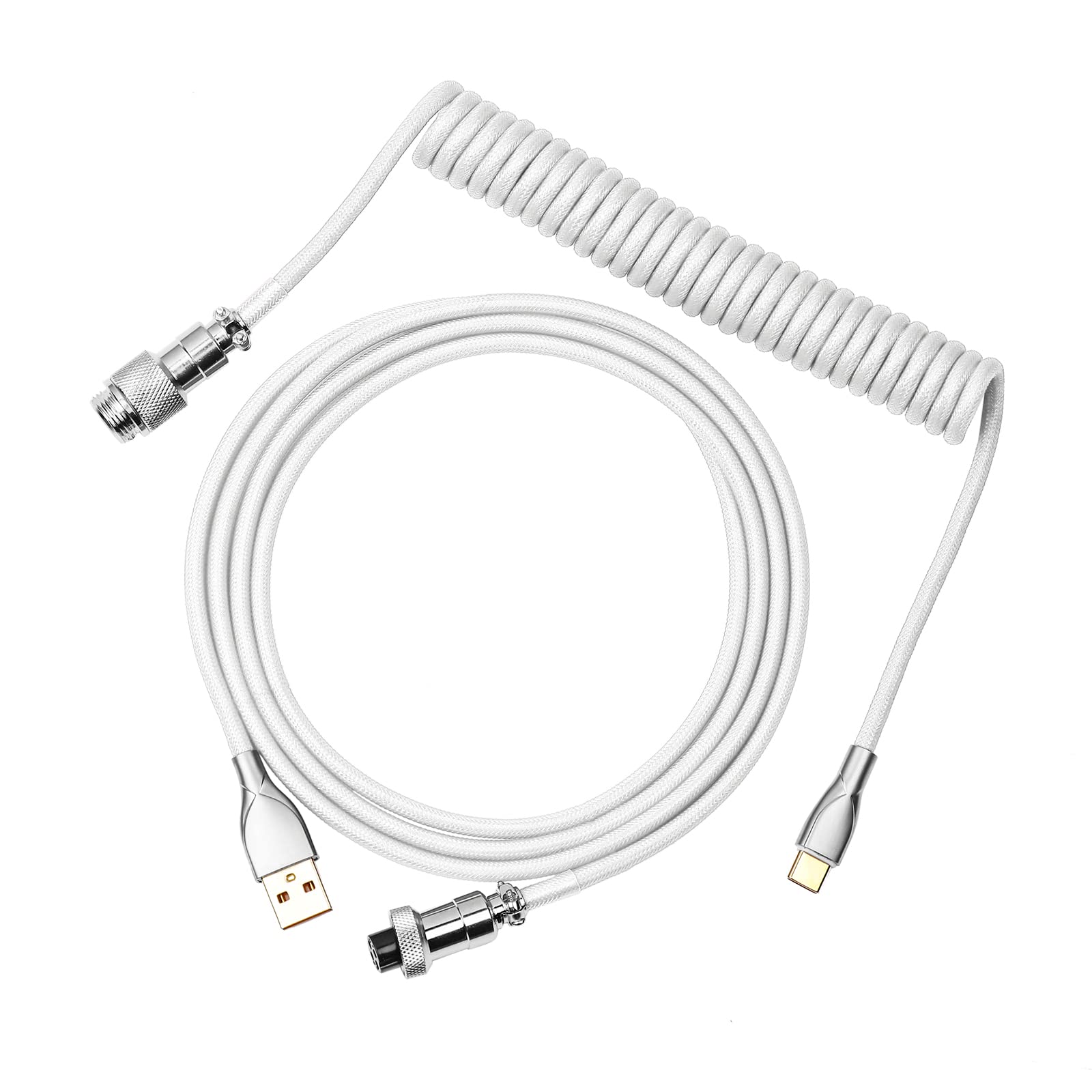Rakuten - 【送料無料】EPOMAKER メカニカルキーボード用 航空プラグ搭載 MIXケーブル 1.8m コイルド Type-C から USB A TPU メカニカルキーボード スペースケーブル ゲーミングキーボードと携帯電話用 着脱式アビエーターコネクタ