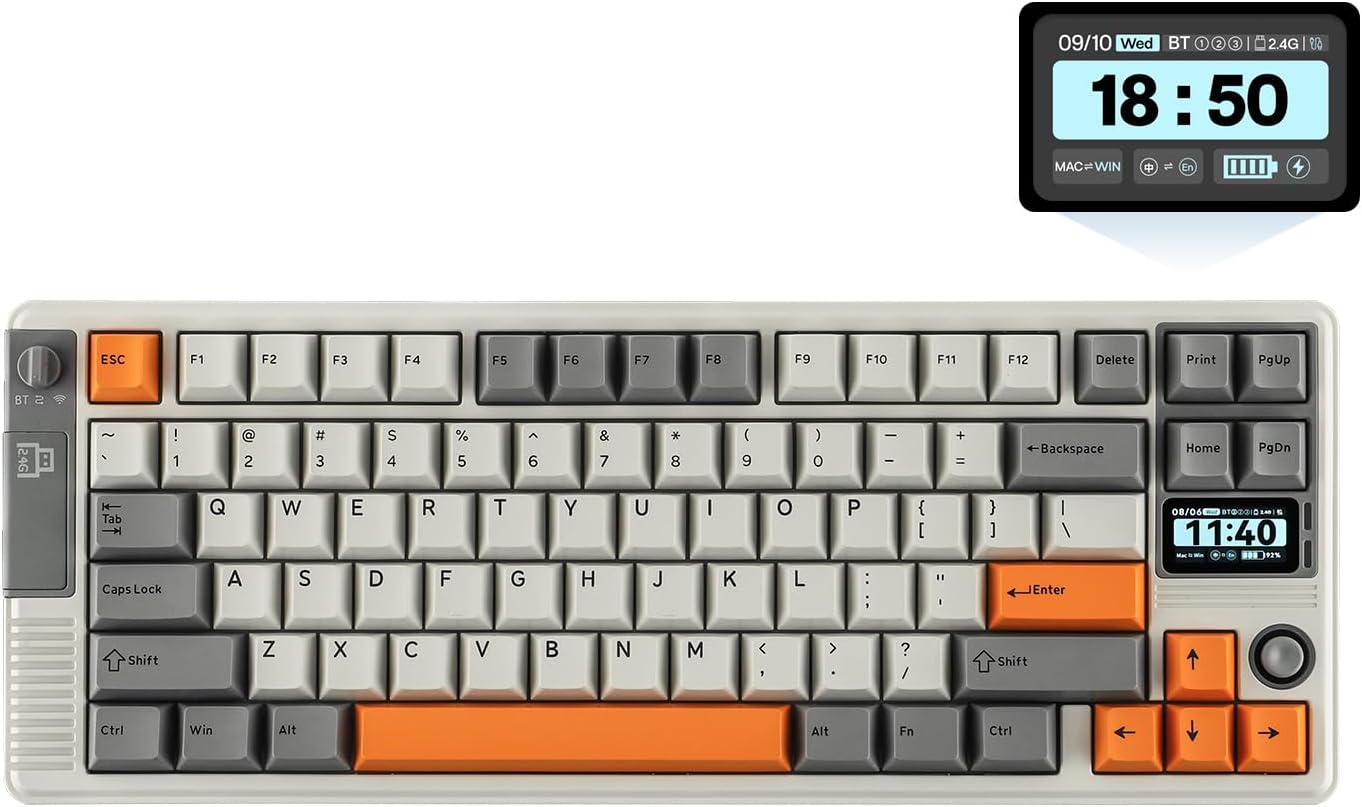 EPOMAKER RT85 ワイヤレスゲーミングキーボード ジョイスティック＆DIYスクリーン搭載 テンキーレス 8000mAh Bluetooth/USB/2.4Ghz ホットスワップ対応 PBTキーキャップ クリーミーガスケット構造 75% 配列メカニカルキーボード英語配列