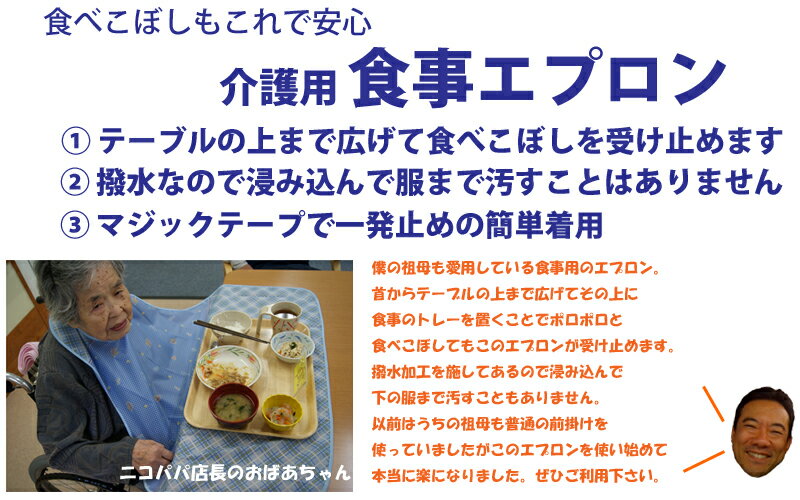 送料無料 撥水 大型タイプ 介護 食事 エプロン 食べこぼし キャッチ 介護用品 要介護