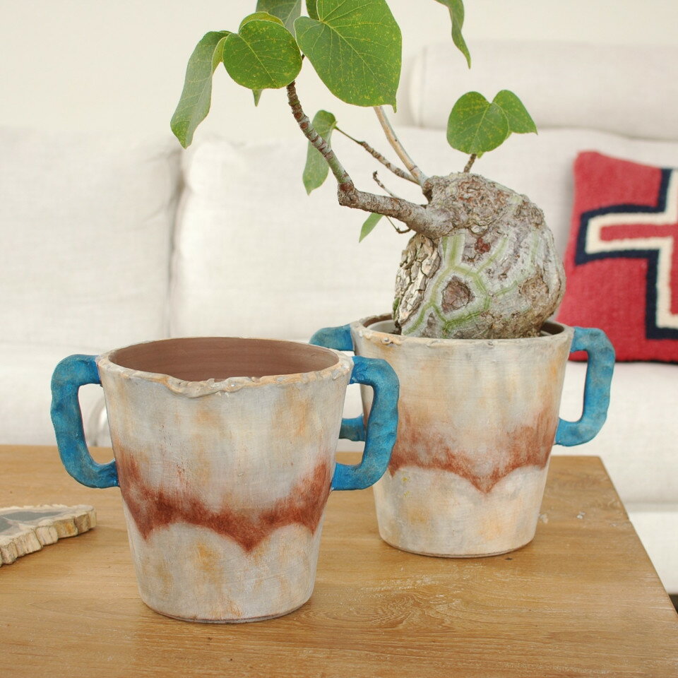 植木鉢 おしゃれ ユニーク テラコッタ鉢 ＜ Abstract Pot C9300 5号 Φ20×h20 底穴なし ＞ 鉢カバー かわいい インテリア モダン 室内 ペイント 変形鉢 stem 鉢