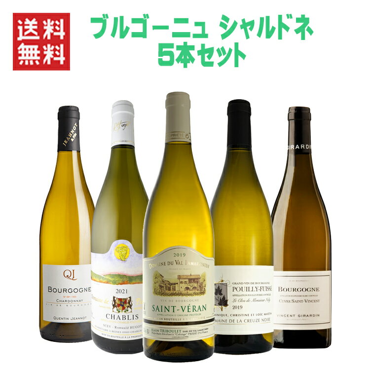 【10％OFF】ワインセット 白 ブルゴーニュ シャルドネ 5本セット 送料無料 フランス