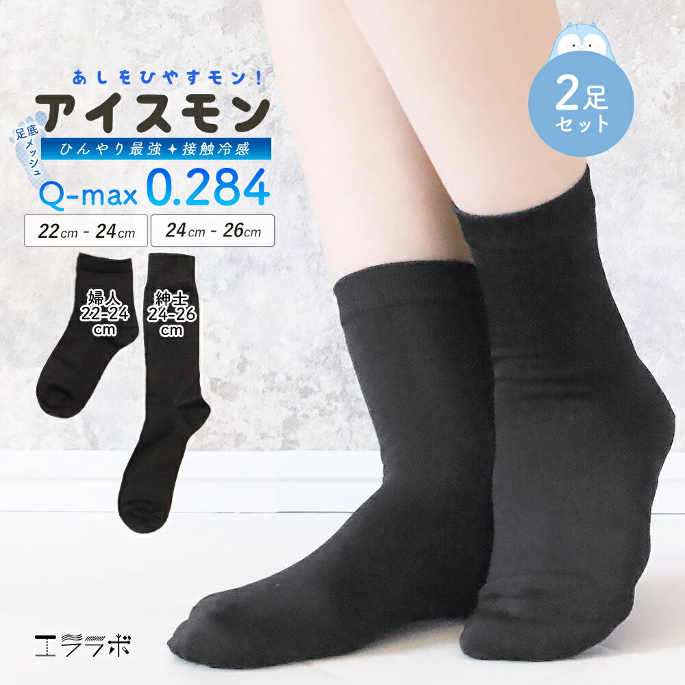 2足セット 靴下 レディース メンズ クルー丈 黒 接触冷感 ひんやり 涼しい ソックス 夏用 足底メッシュ 蒸れにくい クルーソックス 婦人 紳士 スクールソックス 通勤 通学 仕事 学生 2足組 くつ下 gt *1-2t *2-4t *y3-5t
