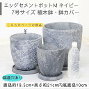 植木鉢 エッグ セメントポット ネイビー 7号鉢 鉢カバー ラウンドM 丸鉢 中型 植木鉢 穴あり 観葉植物用 玉子型 鉢 多肉用 プランター ボックス アンテ...
