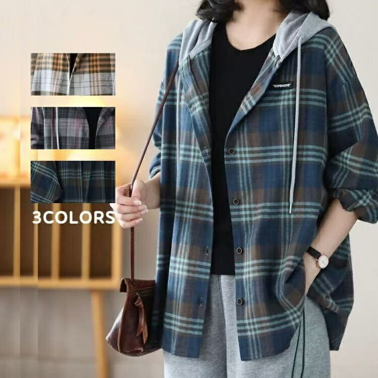 チェックシャツレディーストップスネ...