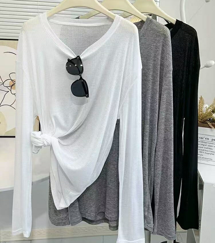 シアートップス レディース 透け感 UVカット 紫外線対策 日よけ防止 レイヤード Tシャツ シースルー チュールトップス トップス 長袖 無地 可愛い 薄手