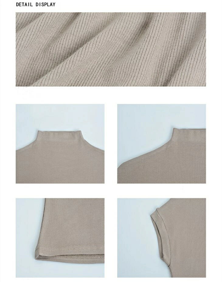 シャツ ブラウス ハイネック ハーフネック Tシャツ tシャツ ニット 半袖 サマーニット 伸縮性 ボトルネック カットソー トップス ノースリーブ ショート丈 レディース