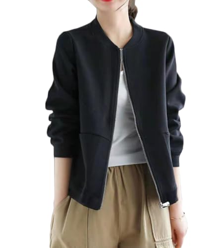5カラー アウター ジャケット レディース ジップアップ トレーナー 長袖 無地 カジュアル 秋 春 M～3XL (JP, アルファベット, XL, ブラック)