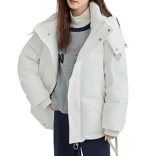 ダウンコート レディース 中綿ジャケット フード付き ショート丈 アウター 秋服 冬服 防寒 暖かい 厚手 ゆったり 韓国風 可愛い カジュアル 通勤 通学 (JP, アルファベット, S, ベージュ)