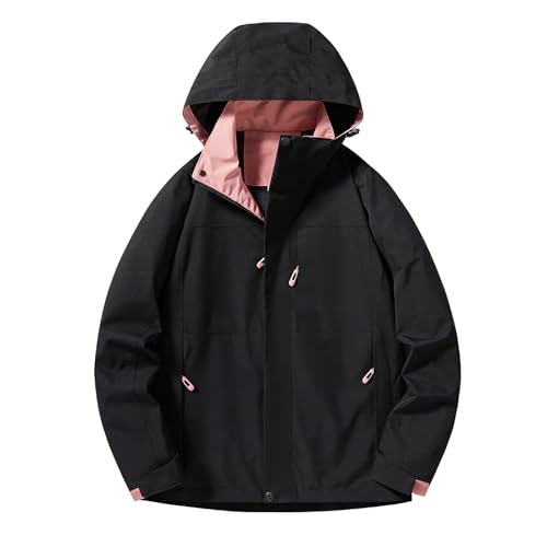 ウインドブレーカー レディース マウンテンパーカー 薄手 撥水 防風 春秋 登山服 アウター 通気 フード付き 軽量 着痩せ 男女兼用 M-2XL（L ブラック）