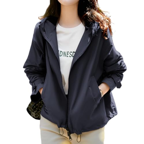 ウインドブレーカー アウター レディース フード付き ジャンパー 春 カジュアル トップス ジャンパー オフィス 韓国 きれいめ ネイビー M