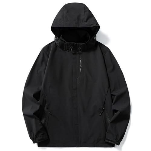 アウトドア ウインドブレーカー ジャンパー メンズ 体型カバー 防水 防風 止水ジッパー 軽量 薄型 折りたたみ 裏メッシュ スマホポケット サングラス入れ コンパクト収納 黒 オーバーサイズ 虫除け マウンテン フード着脱可能 旅行用 ライトアウター 野外ライブ (4X