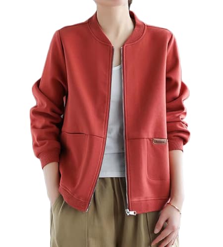 5カラー アウター ジャケット レディース ジップアップ トレーナー 長袖 無地 カジュアル 秋 春 M～3XL (JP, アルファベット, 3XL, レッド)
