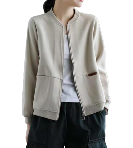 5カラー アウター ジャケット レディース ジップアップ トレーナー 長袖 無地 カジュアル 秋 春 M～3XL (JP, アルファベット, 3XL, ベージュ)