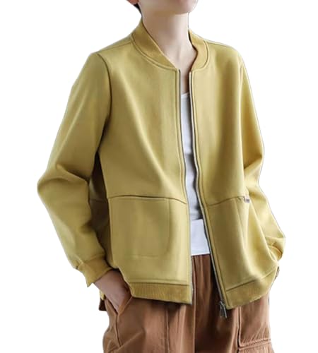 5カラー アウター ジャケット レディース ジップアップ トレーナー 長袖 無地 カジュアル 秋 春 M～3XL (JP, アルファベット, 3XL, イエロー)