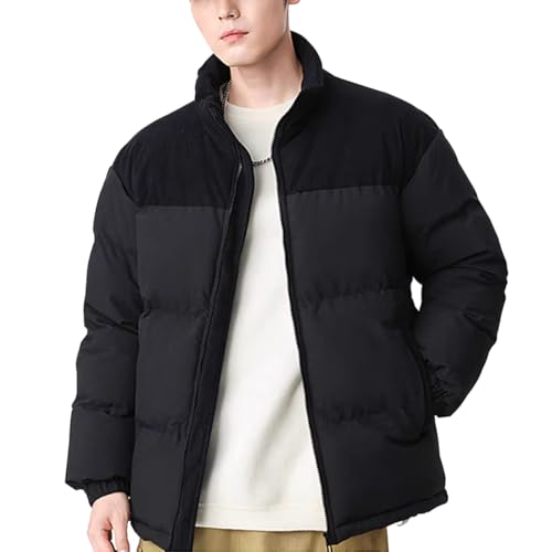 ダウンジャケット メンズ 防寒ジャケット 冬服 大きいサイズ 男女兼用 防風 厚手 中綿ジャケット アウター ゆったり アウトドア おしゃれ カジュアル かっこいい 無地 通勤 通学 秋 冬(2XL ブラック)