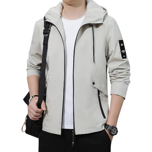 ウインドブレーカー ジャケット メンズ ジャンパー マウンテンパーカー アウトドア ブルゾン ライトアウター 大きいサイズ 防風 防寒 防水 軽量 カジュアル秋服 春服 (JP, アルファベット, XL, カーキ)