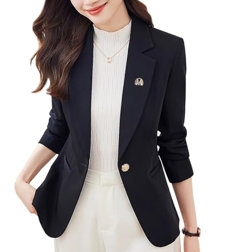レディース ジャケット 秋 長袖 カジュアル オフィス テーラードジャケット 大きいサイズ (JP, アルファベット, M, ブラック)